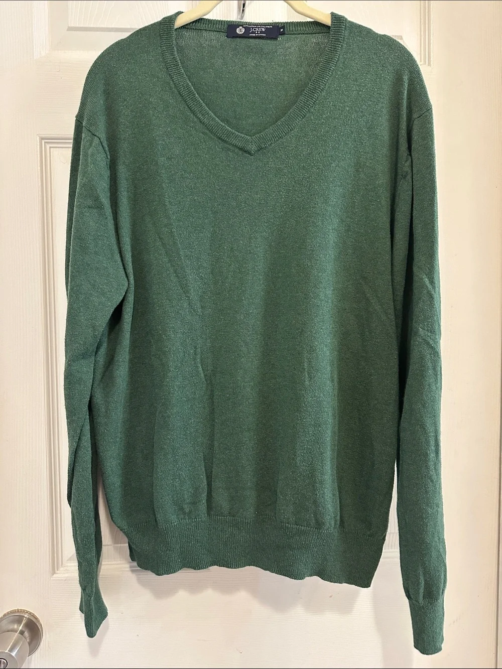 J. Crew Green Cotton and Cashmere V-Neck Sweater